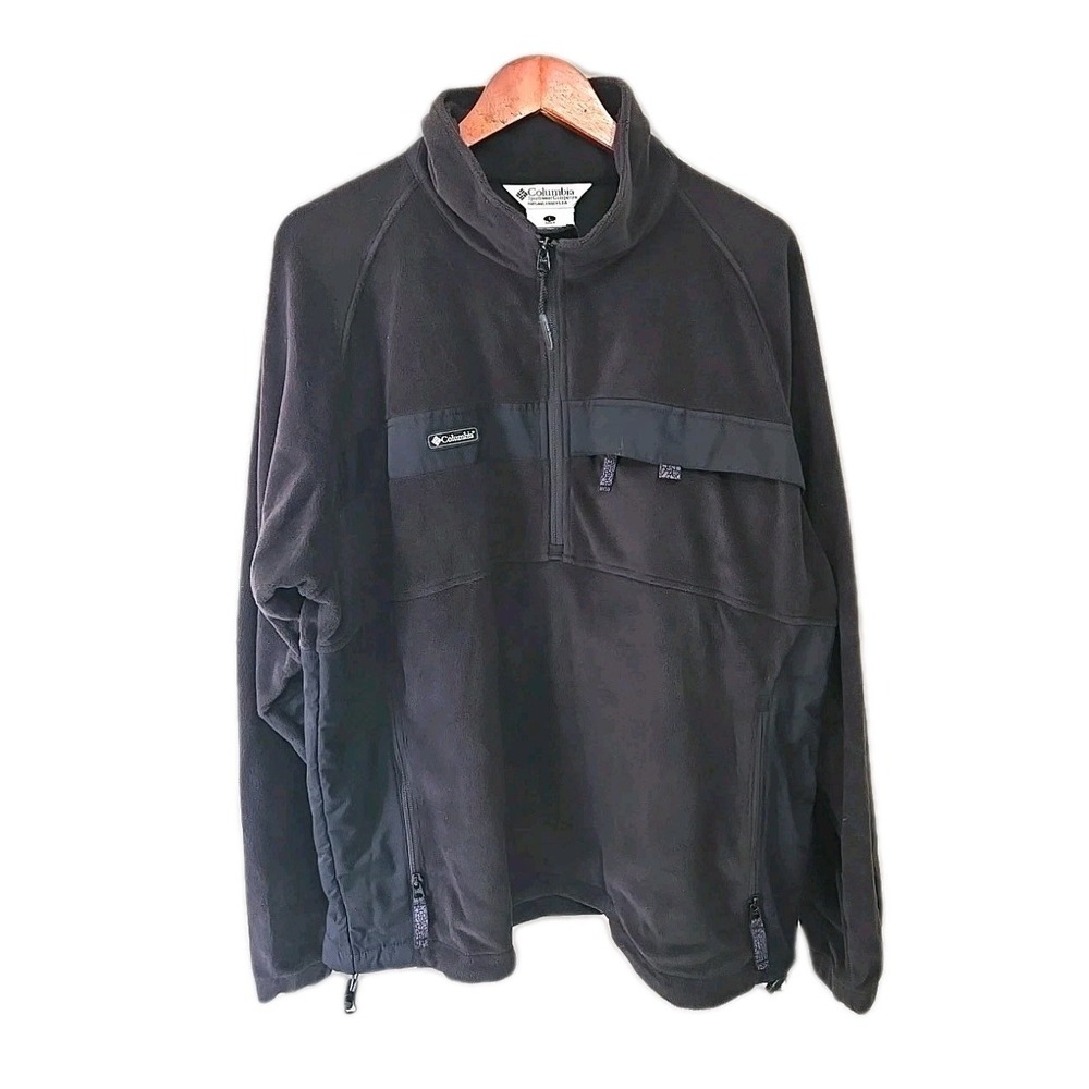Columbia Jacket Mens L Black 1/4 Zip Fleece Sweater Pullover Lightweight Outdoor